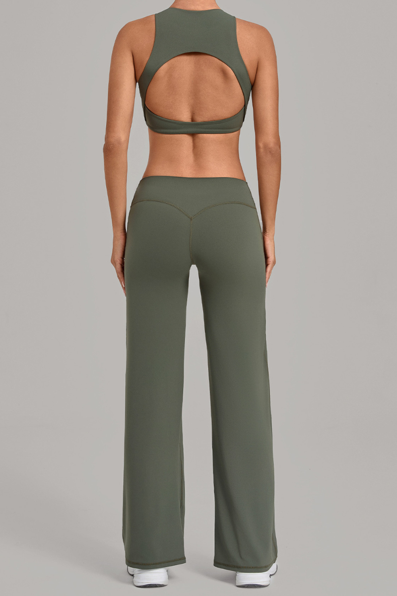 Women Cutout Back Cropped Tank Top & V waist Flare Pants Set