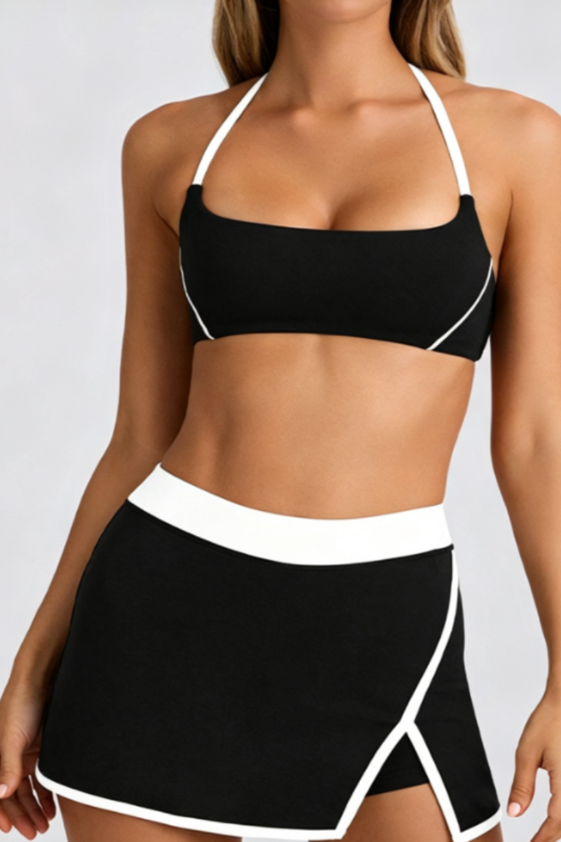 Women's Halter T-Back Bra&High-Waist Split Skort 2-Piece Set