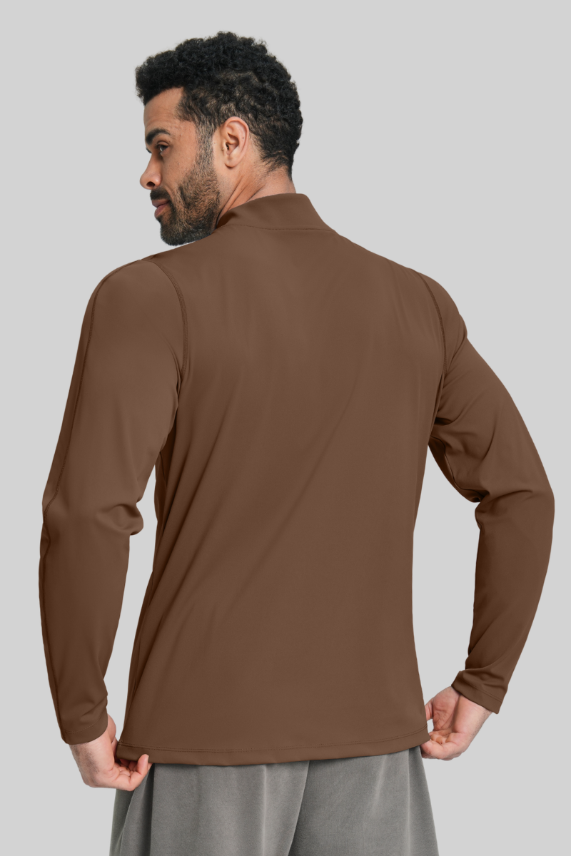 Men's Brushed Collar Semi-Zip Casual Sports Long Sleeve T-shirt