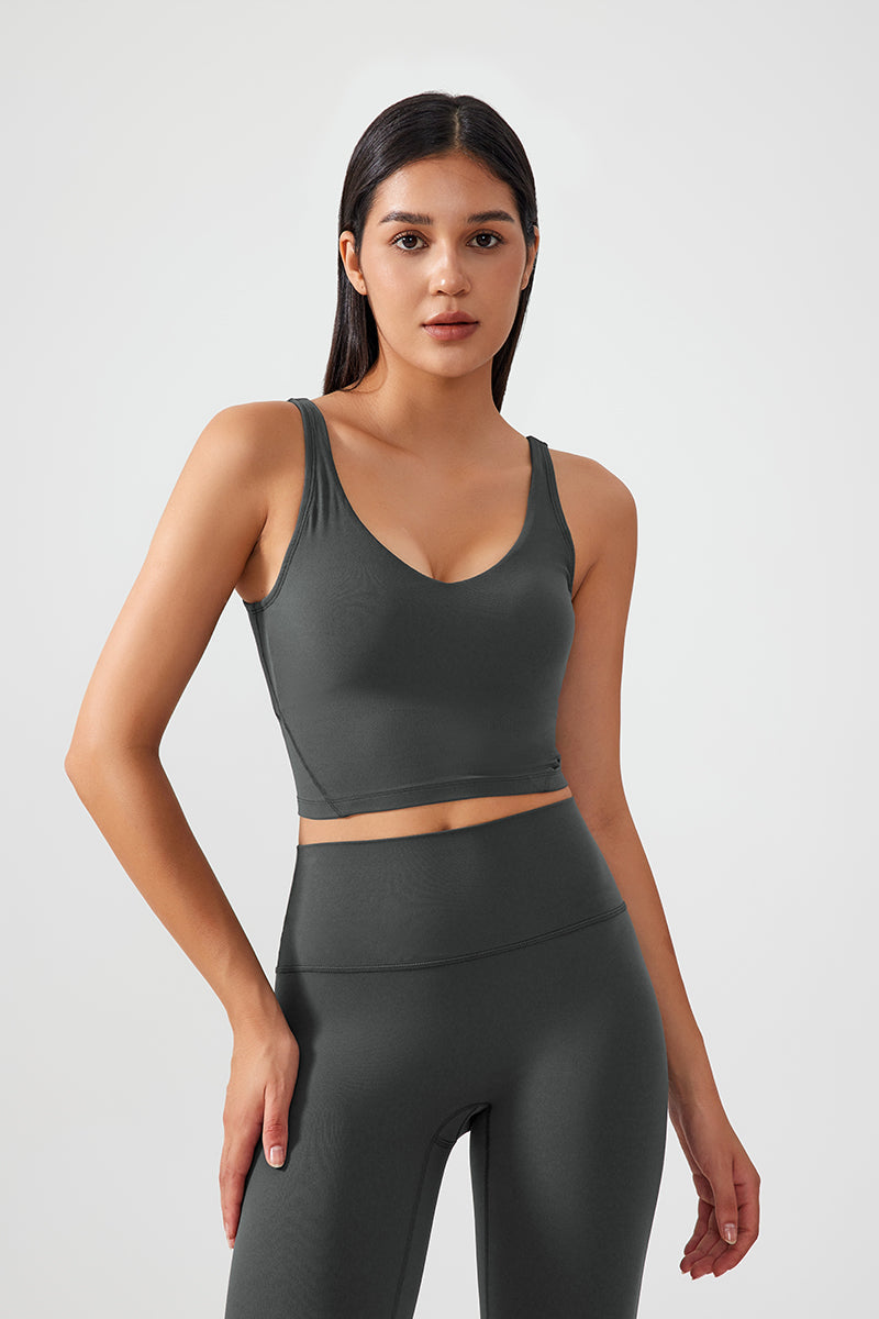 Women Fixed Bra Pads U-Back Nude Shape Fitness Yoga Exercise Vest