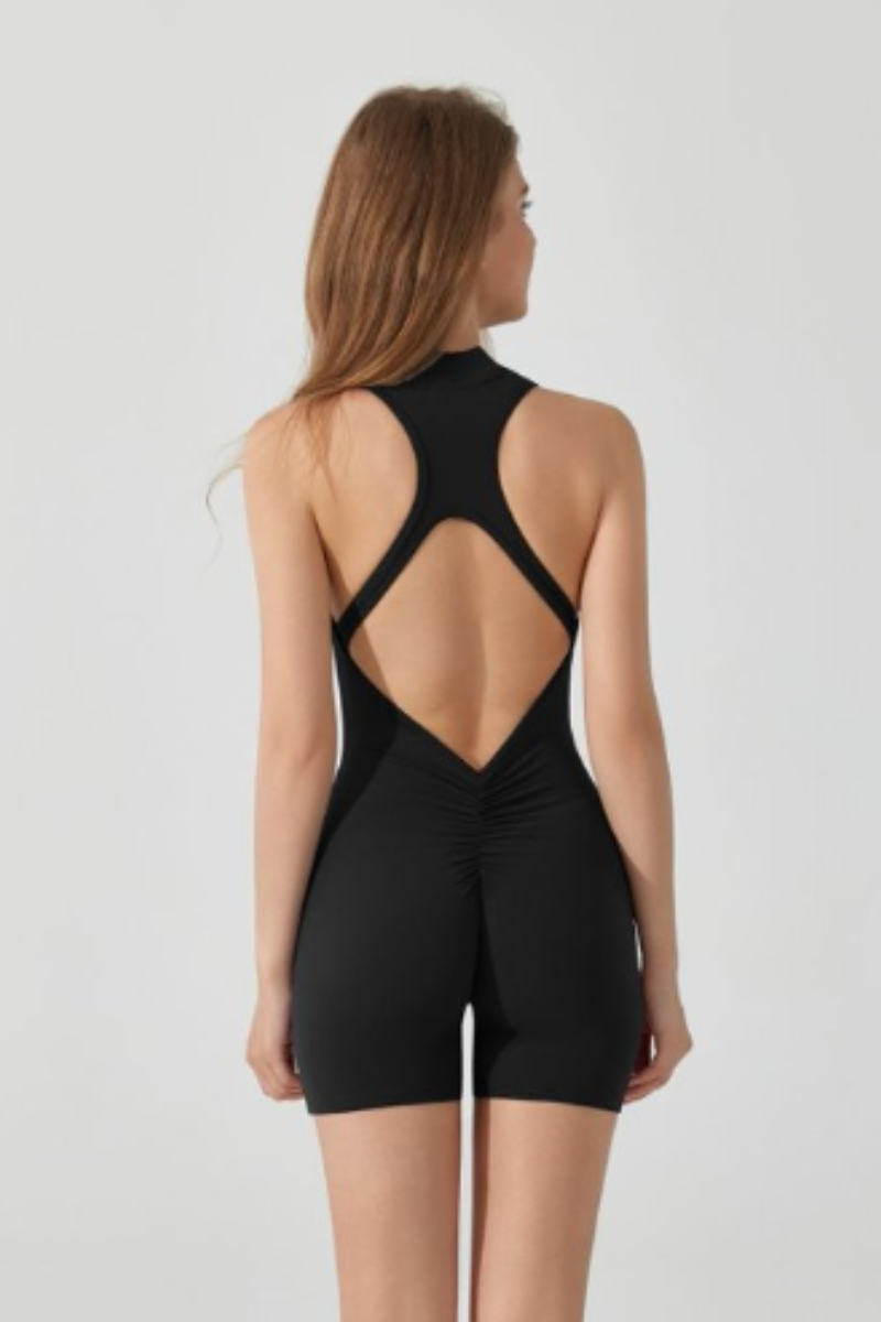 Women's Half Zip Pleated Buttocks Lift Sports Yoga Jumpsuits