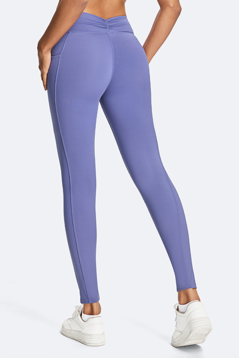 Women's Athletic Side Pocket Ruched Back Seam Yoga Leggings