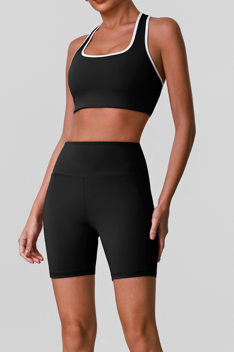 Women Colorblock Square Neck Side Pocket Sports 2-Piece Sets