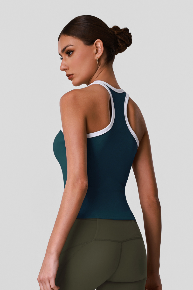 Women's Color-Block Binding Racerback Ribbed Sports Tank Top