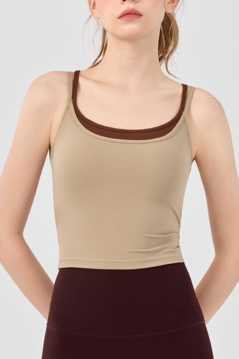 Women's Athletic Color Block Twist Back Padded Yoga Tank Top