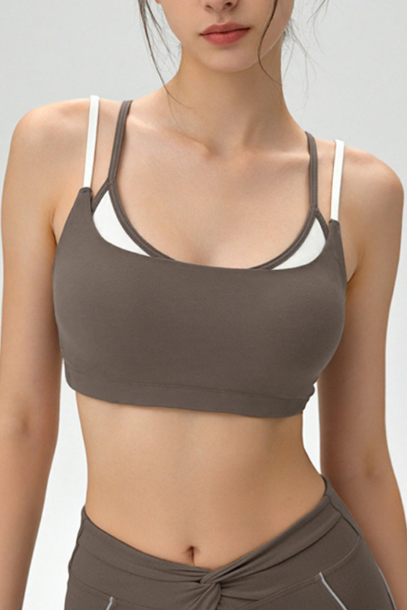 Women's Color Block Twist Back Removable Pad Yoga Sports Bra