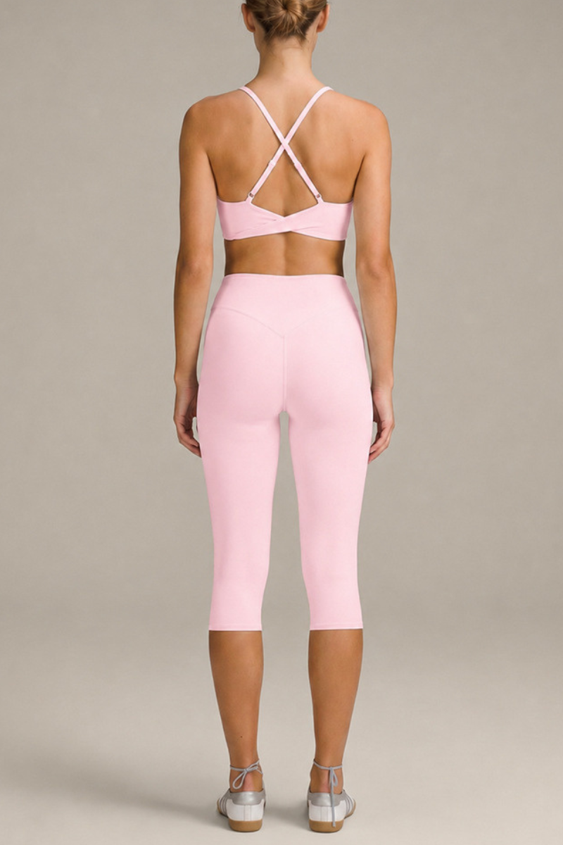 Women's Cross Adjustable Back V NeckBra And Capri Yoga Set