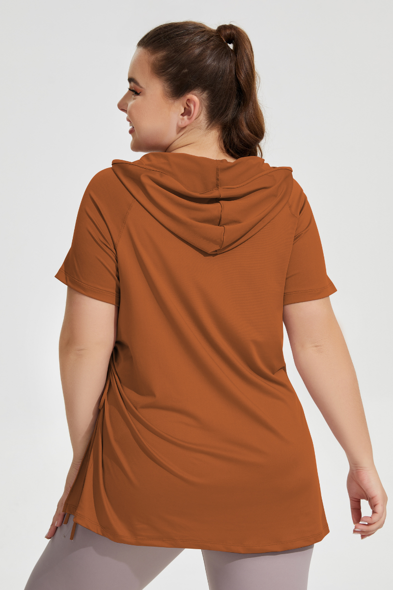 Plus Size Women's Side Drawstring Slit  Hooded T-shirt