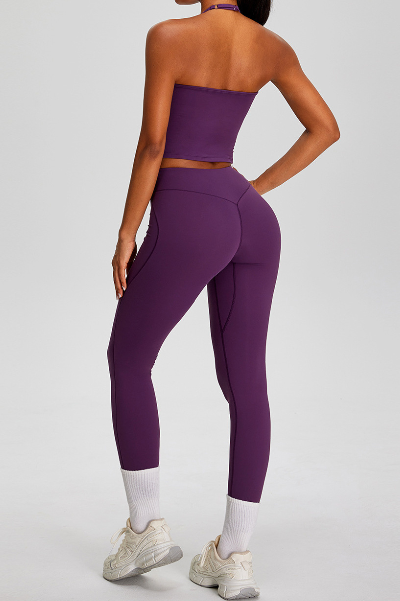 Women's Athletic Sets:Halter V-neck Tank Top And Leggings