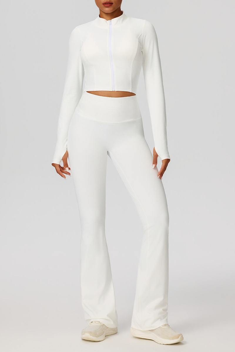 Women's Activewear Set:Stand Collar Jacket + Flare Pants