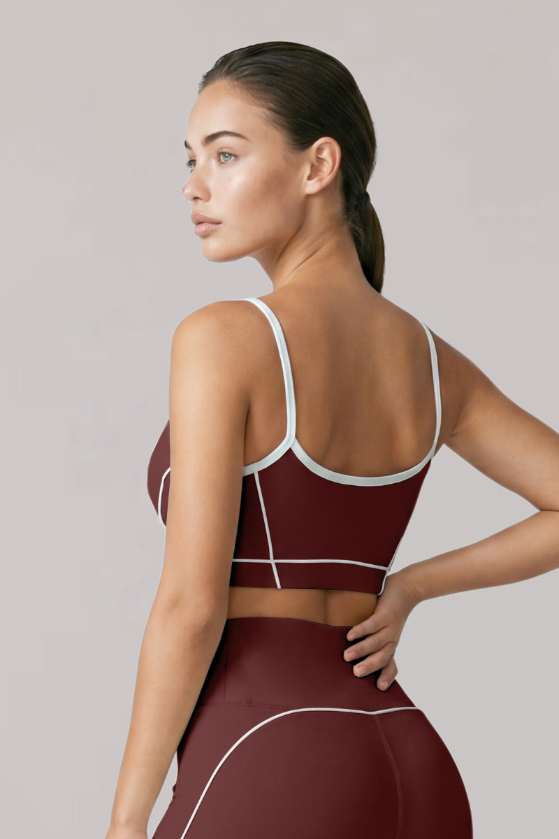 Women's Contrast-Line Thin Strap U-Back Sports Yoga Bra