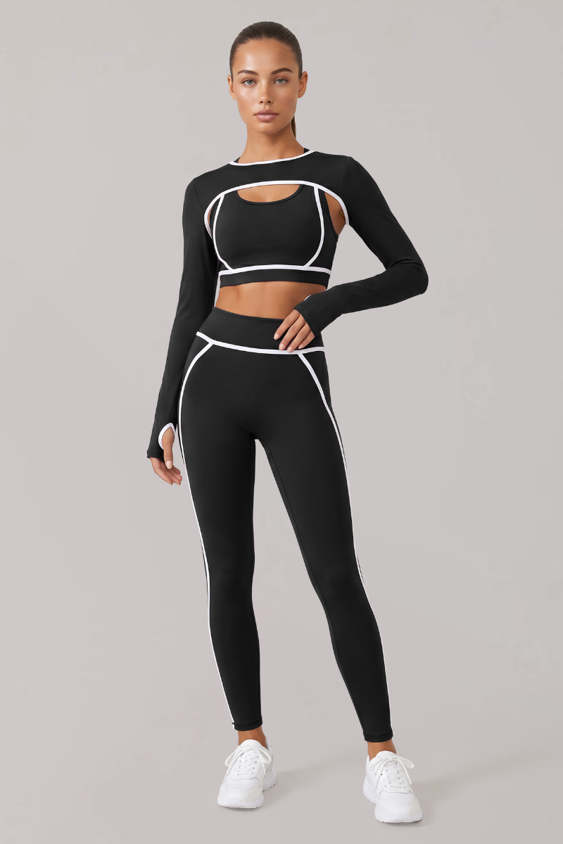 Women's Naked-Feel Contrast-Line 3-Piece Yoga Workout Set