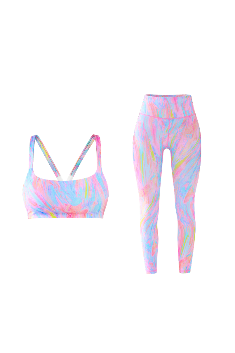 Women's Colorful Print Sports Bra And High Rise Leggings Set