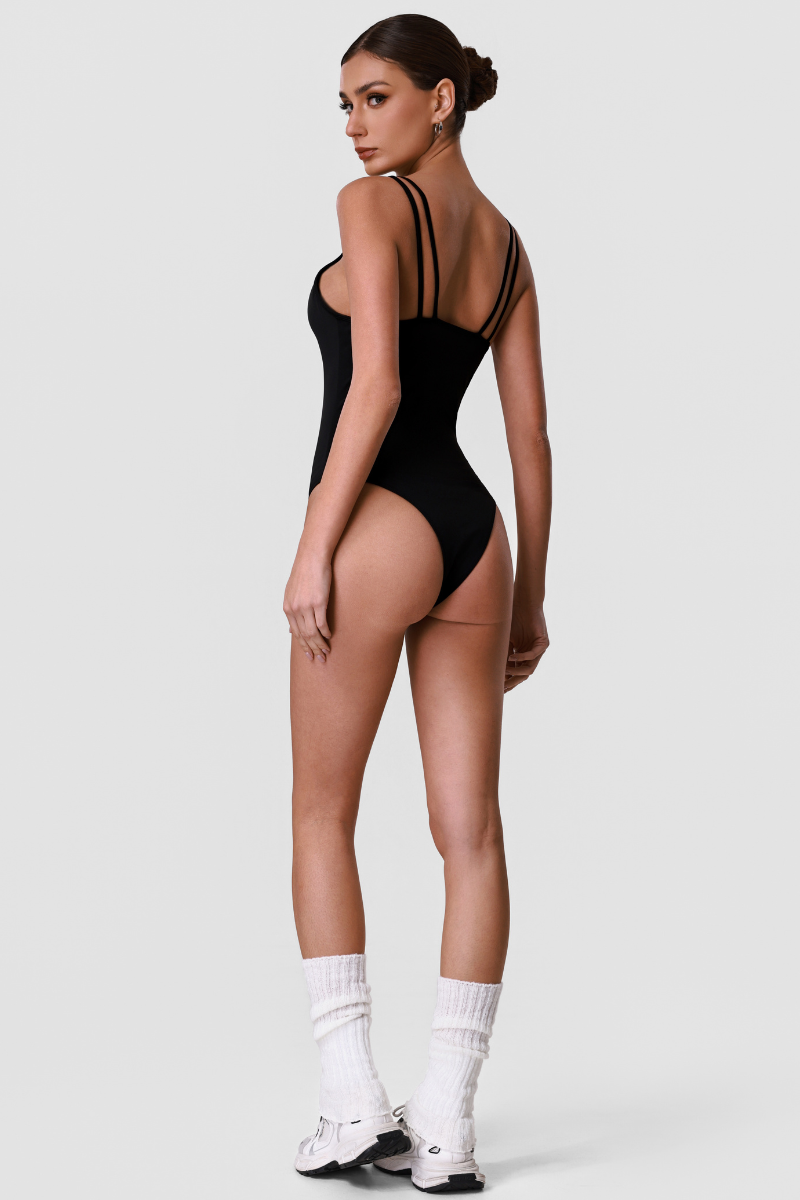 Women's Athletic V-Neck Ruched Double Strap Shaping Bodysuit