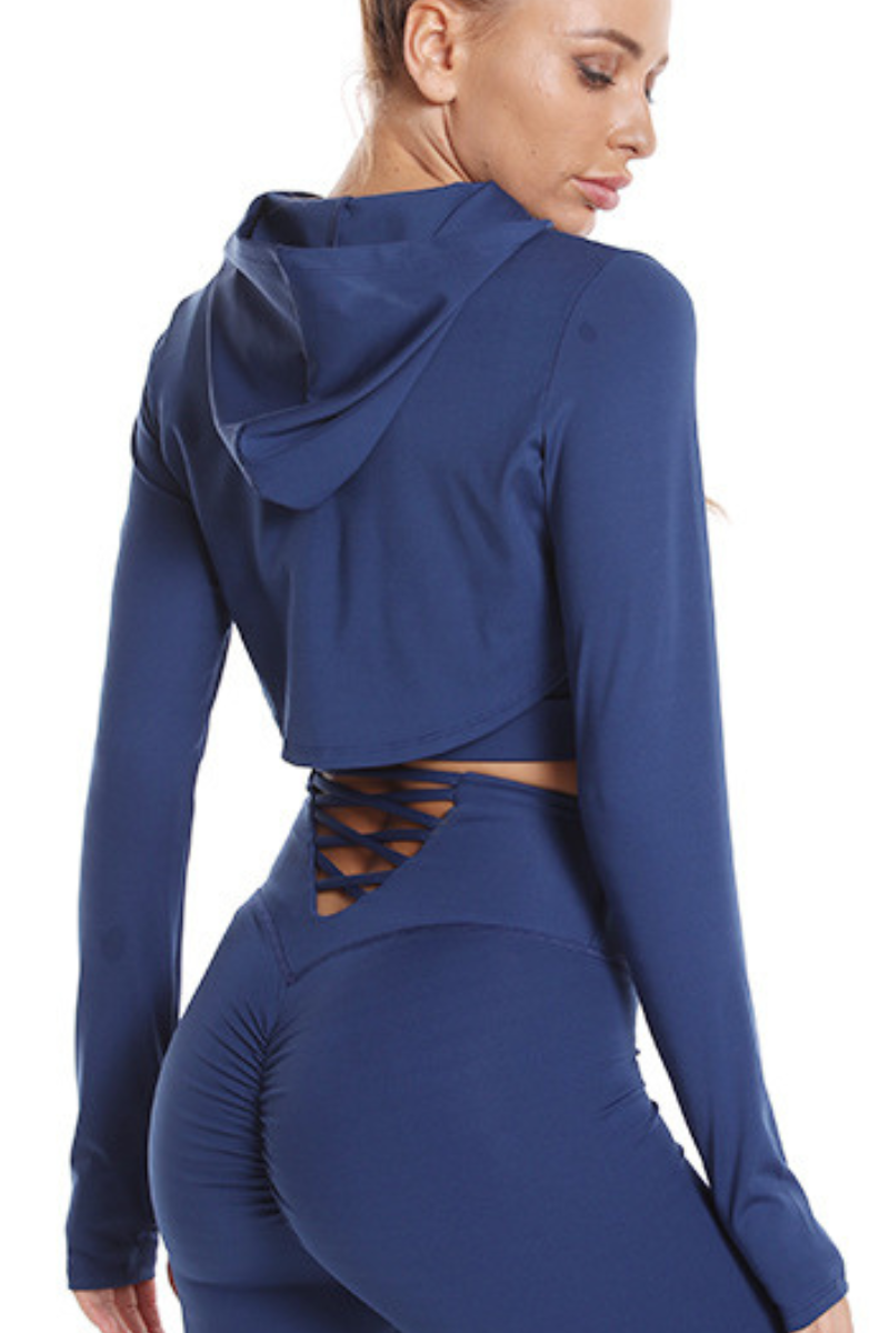 Women's Finger Cuff Cropped Solid Athletic Hooded