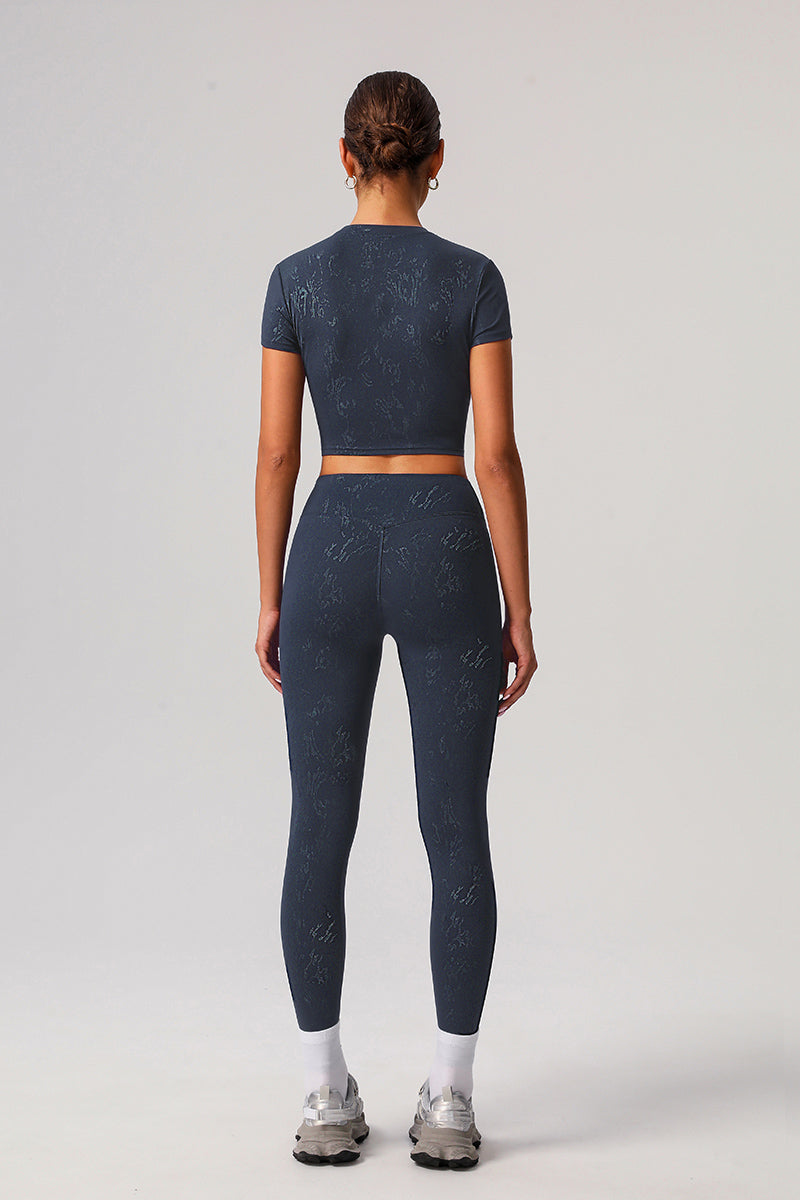 Women Gold Foil Fabric Sports T-Shirts + Yoga Sports Leggings