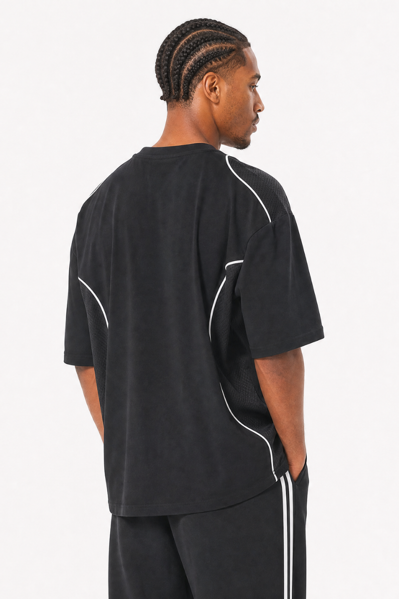 Men's Summer Streetwear Mesh Panel Contrast Stripes T-Shirt