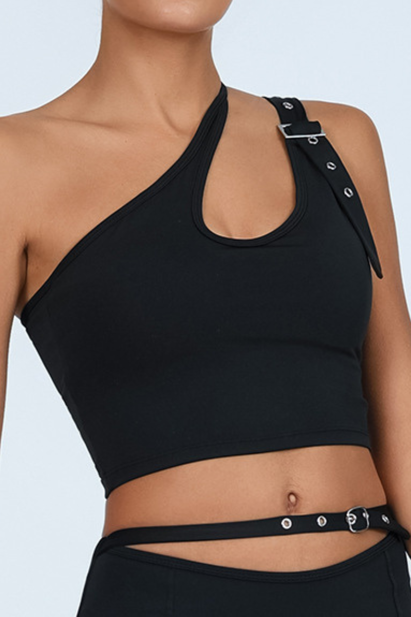 Women's Asymmetric One-Shoulder Cutout Cropped Sports Top