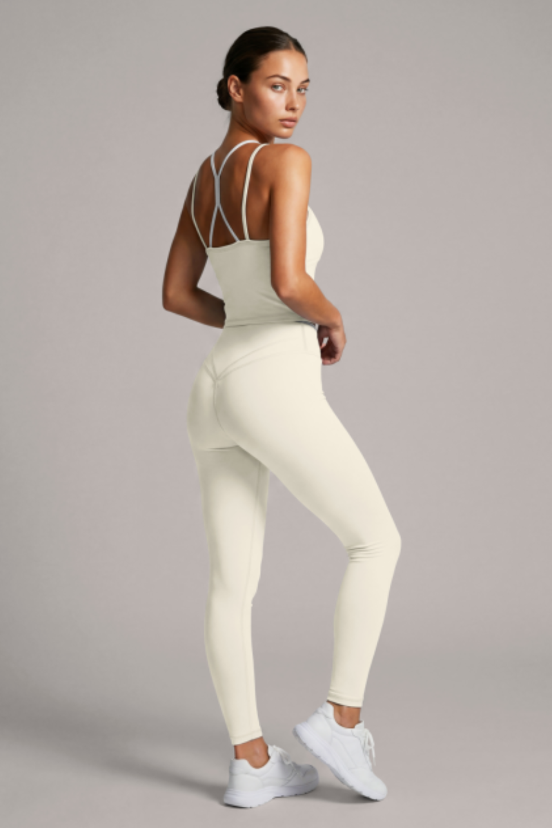Women's Double Thin Strap Tank Top And Leggings Yoga Set