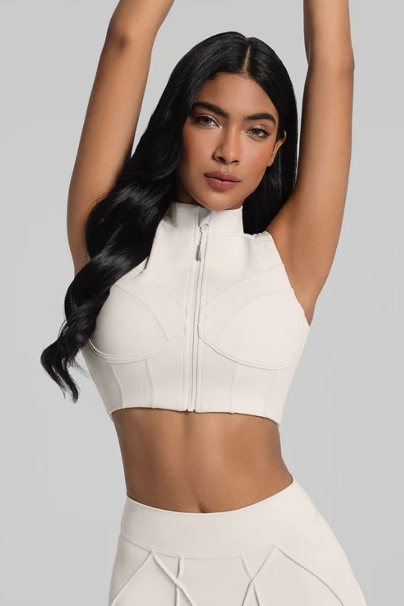 Women's Athletic Zipper Cropped Mock Neck Yoga Bra