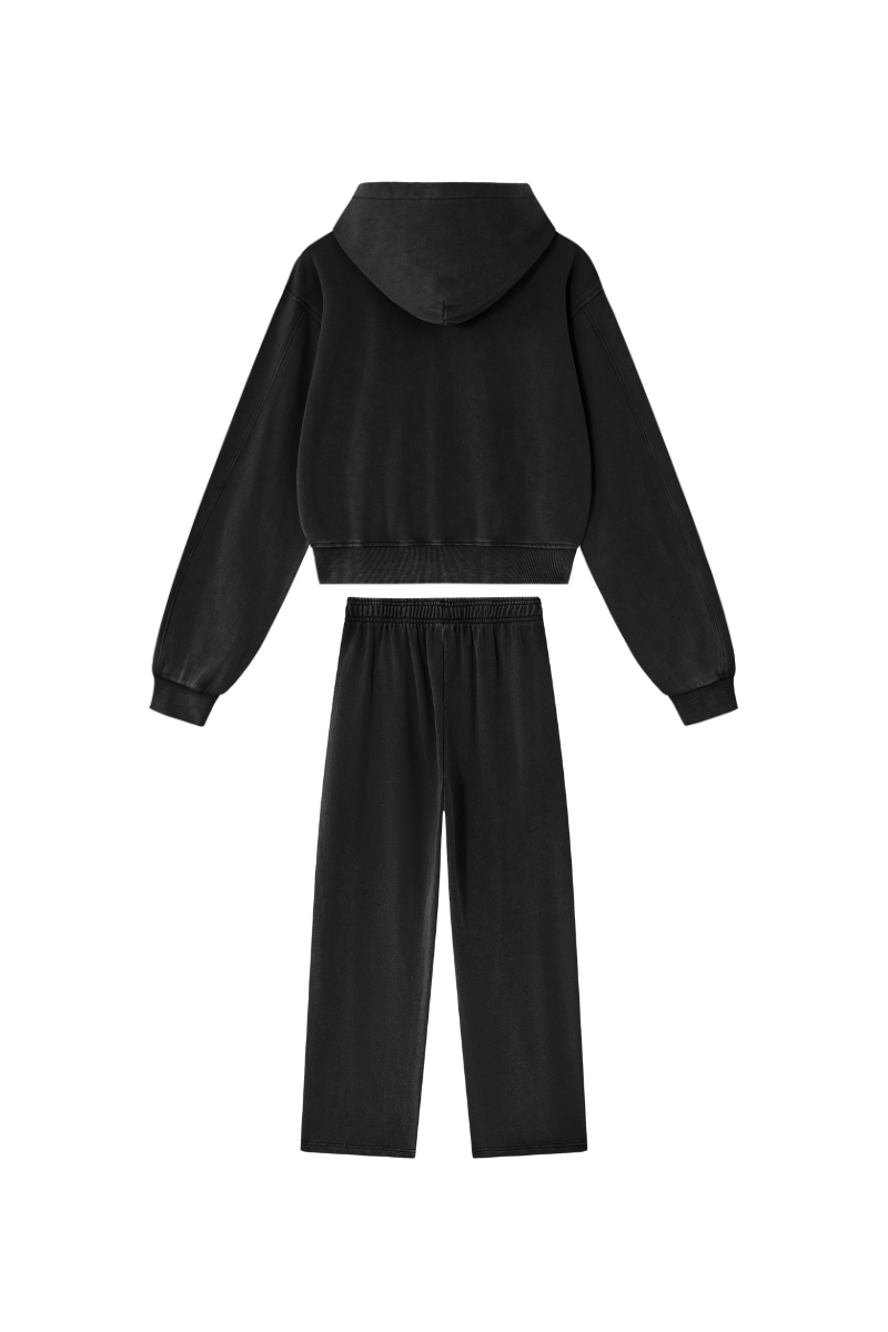 Women's Fall Set: Cropped Zip Up Hooded Jacket And Sweatpant