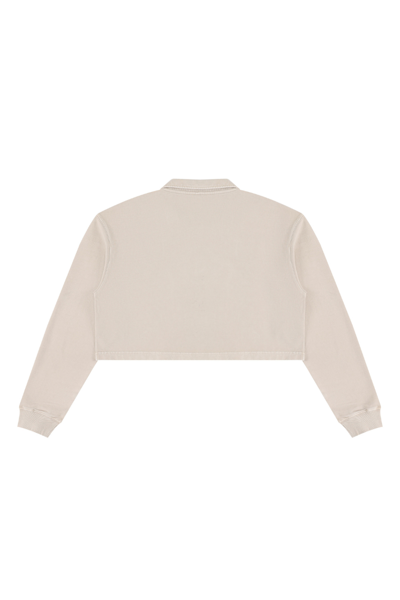 Women's  Fall 100% Cotton Collared V-Neck Crop Sweatshirt