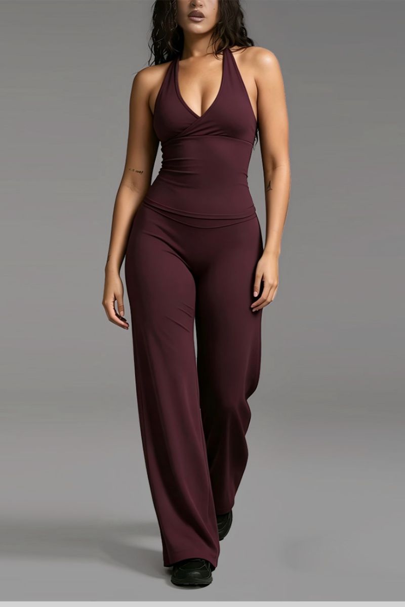 Women's Halter Tank Top And Straight Pants Two-Piece Sets