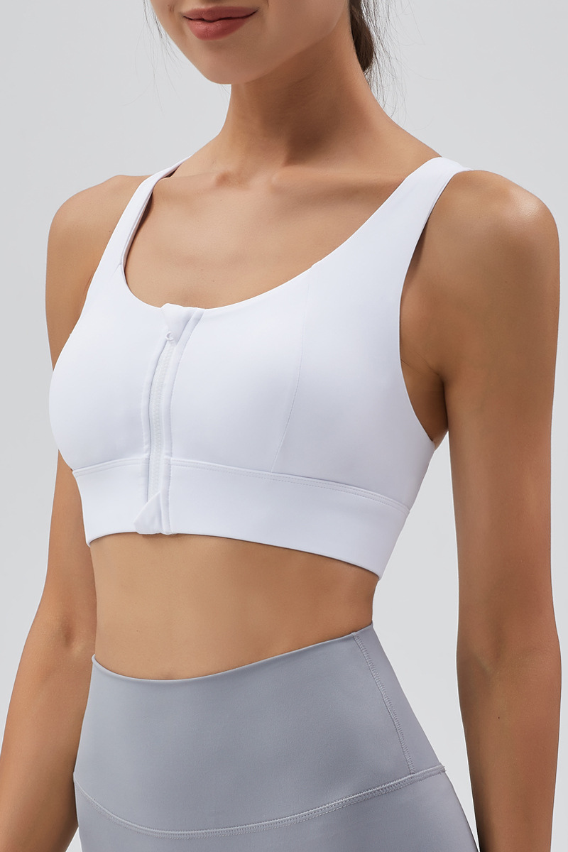 Women's Front Zipper Racerback Back Mesh Panel High Impact Sports Bra
