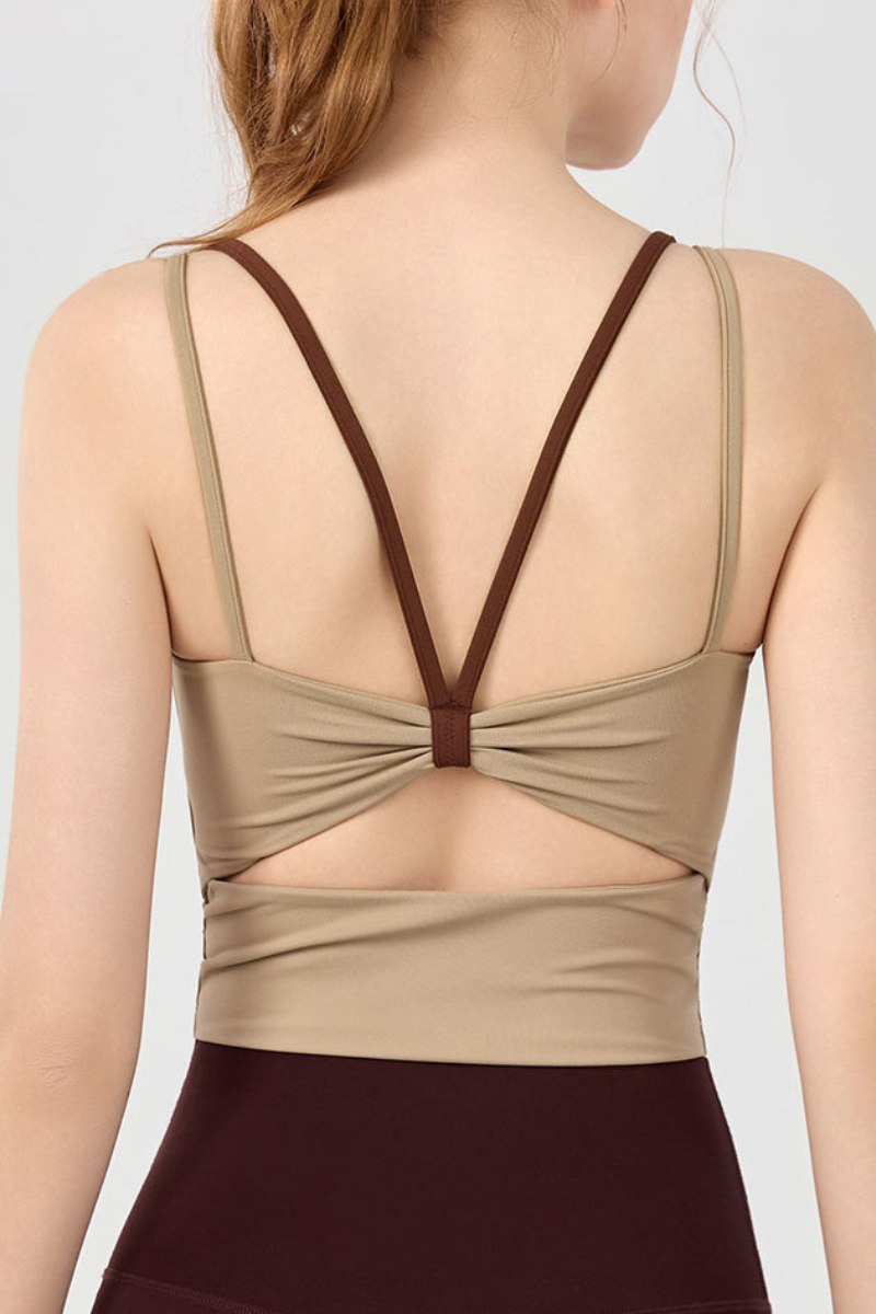 Women's Athletic Color Block Twist Back Padded Yoga Tank Top