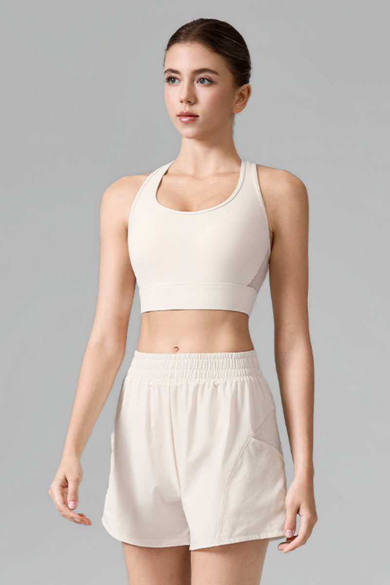 Women's Mesh Panel Racerback Bra And Shorts Two Piece Sets