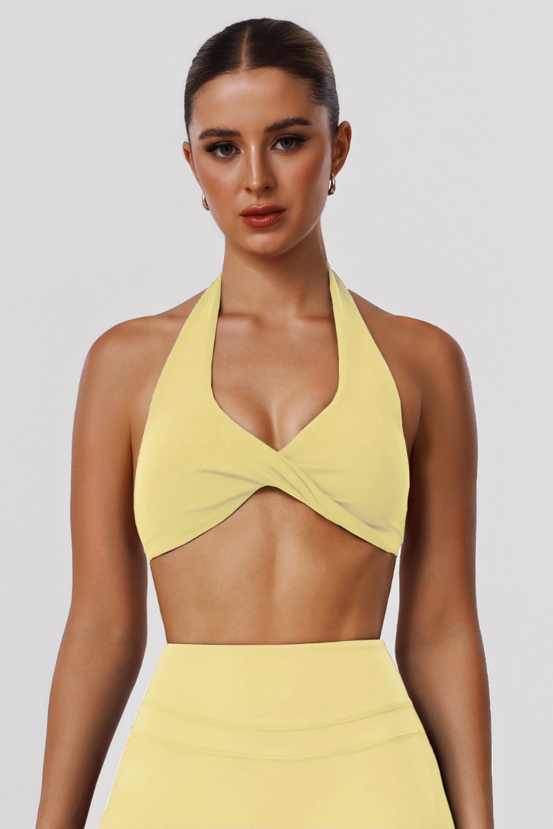 Women's Halter Wire-Free Built-in Pads Yoga Bra - Solid