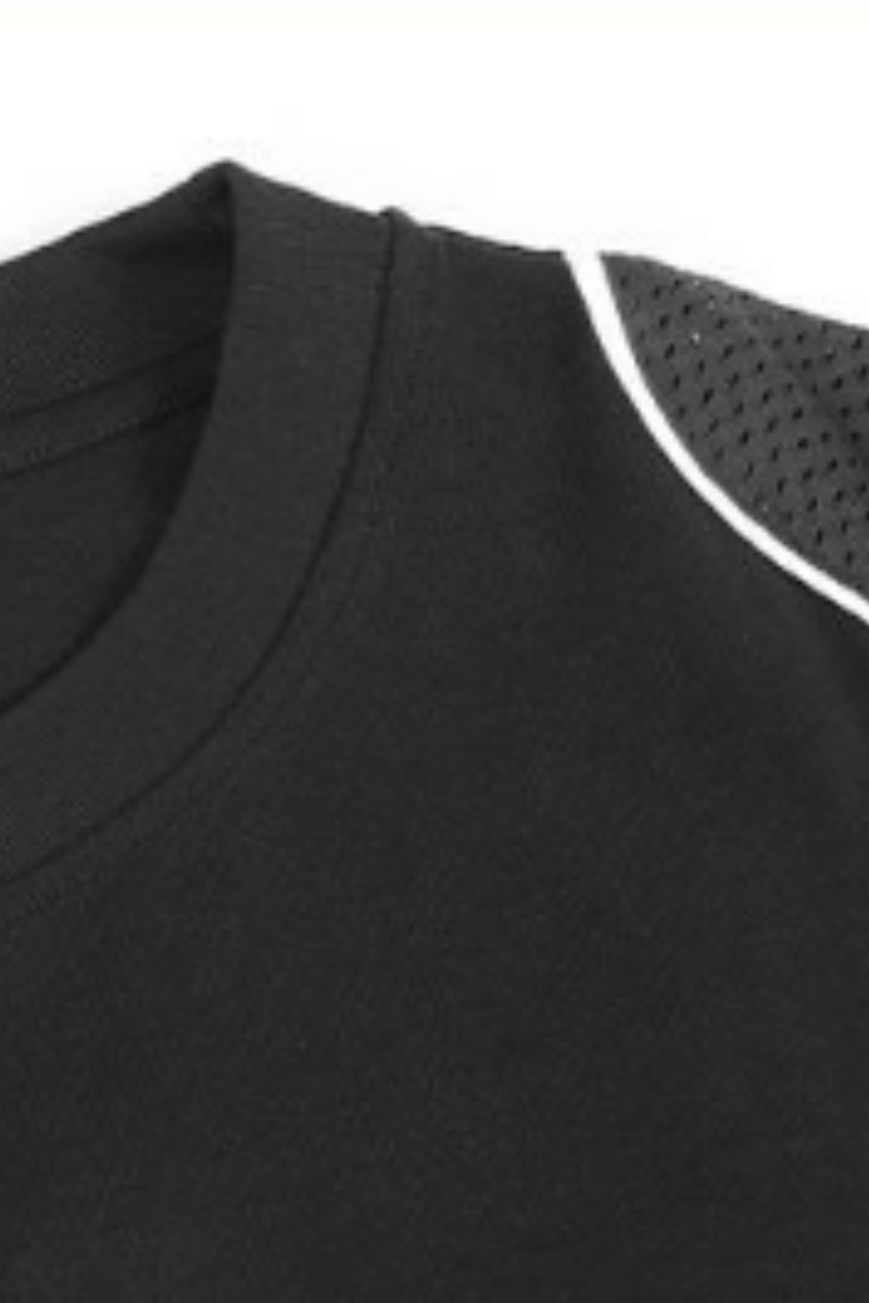 Men's Summer Streetwear Mesh Panel Contrast Stripes T-Shirt