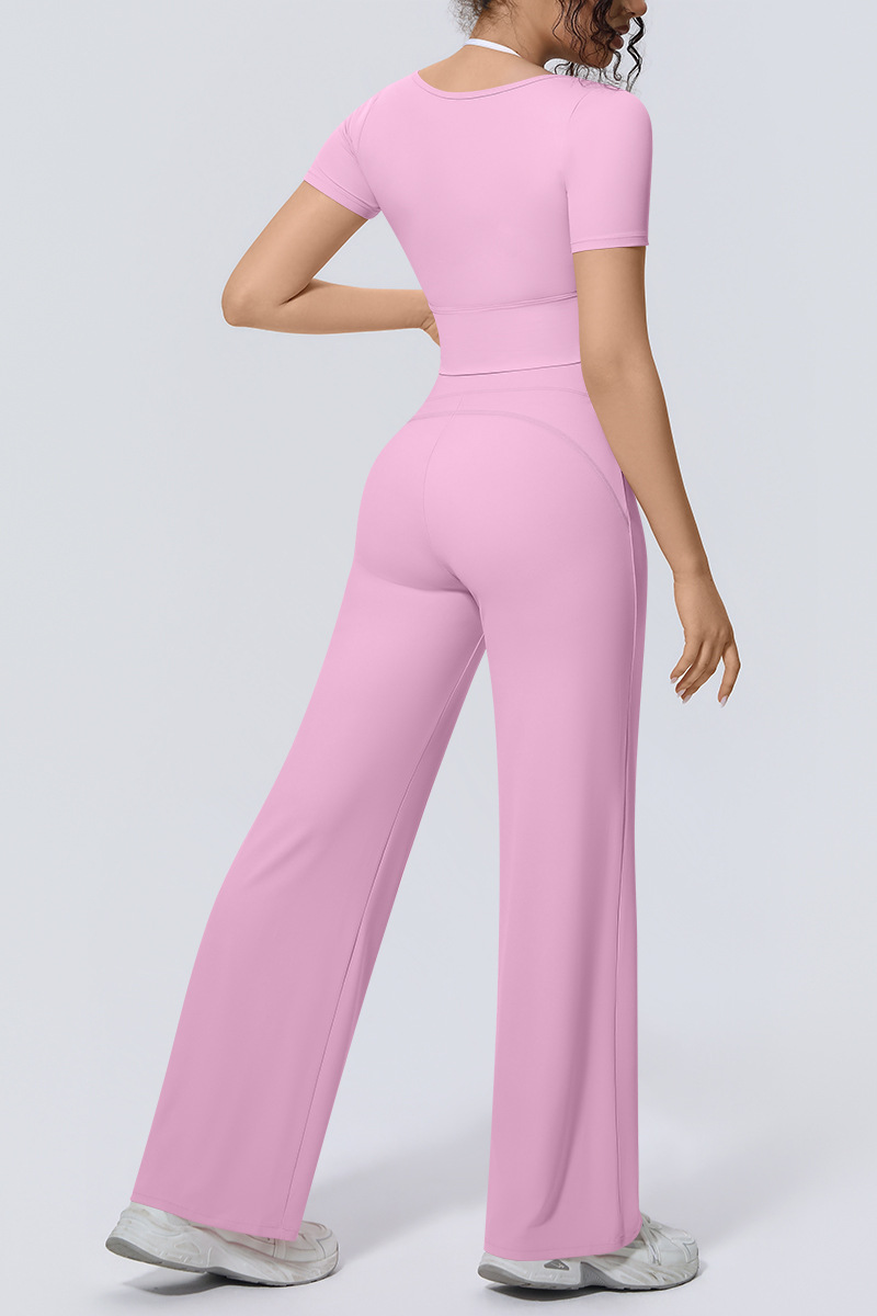Women's Athletic Sets:Cropped T-shirt And Straight Leg Pants