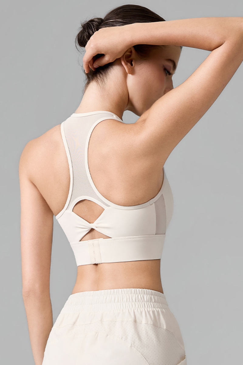 Women's Mesh Splicing Racerback Wide Strap Athletic Tennis Bra