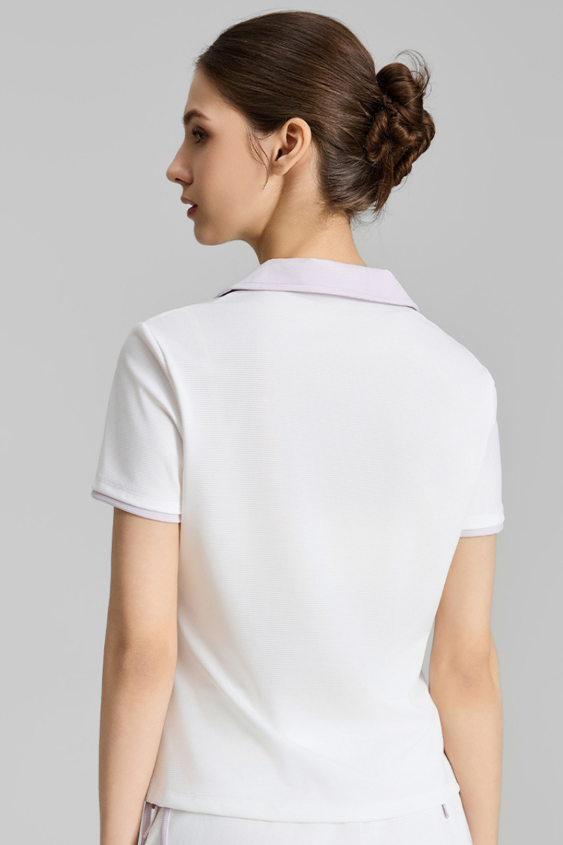 Women's Color-Block Polo V-Neck Sports Tennis T-Shirt