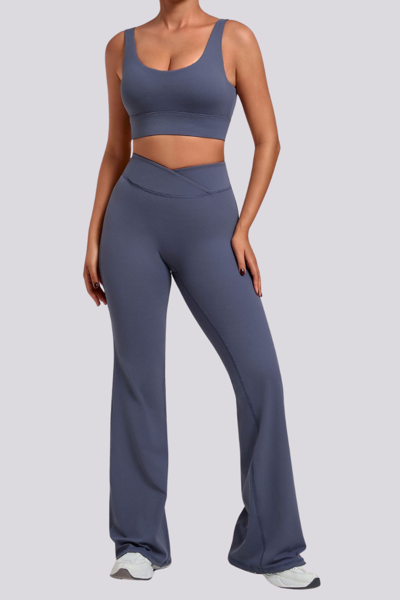 Women's Backless Bra And Cross Waist Flared Pants Sets