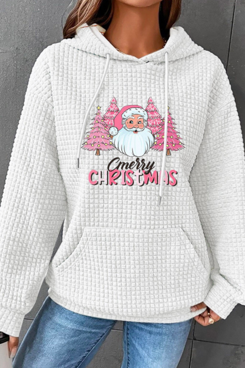 Women's Fall/Winter Christmas Print Waffle Knit Hoodie