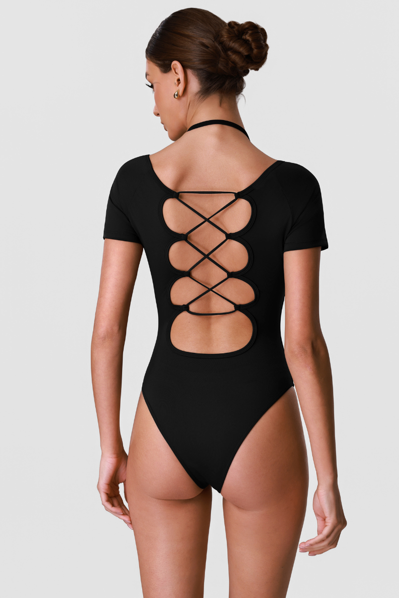 Women's Halter Cross-Back Cut Out One-Piece Yoga Bodysuit