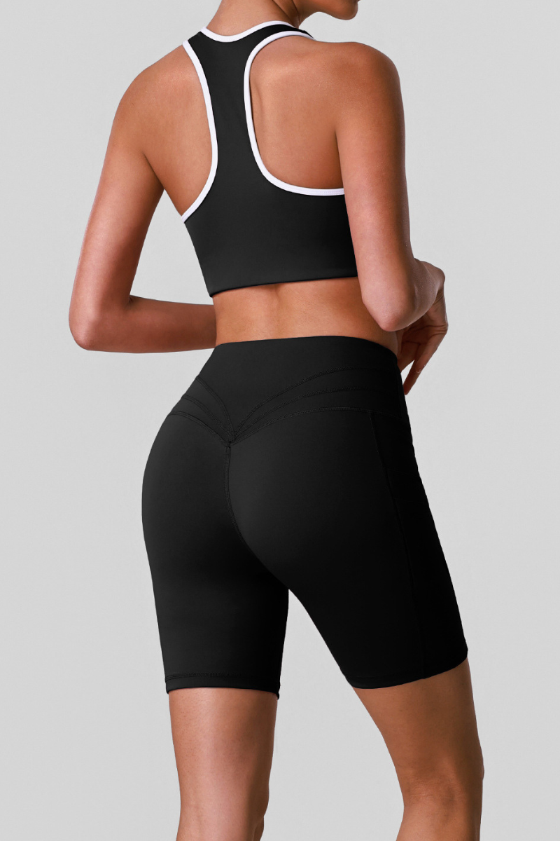 Women Colorblock Square Neck Side Pocket Sports 2-Piece Sets