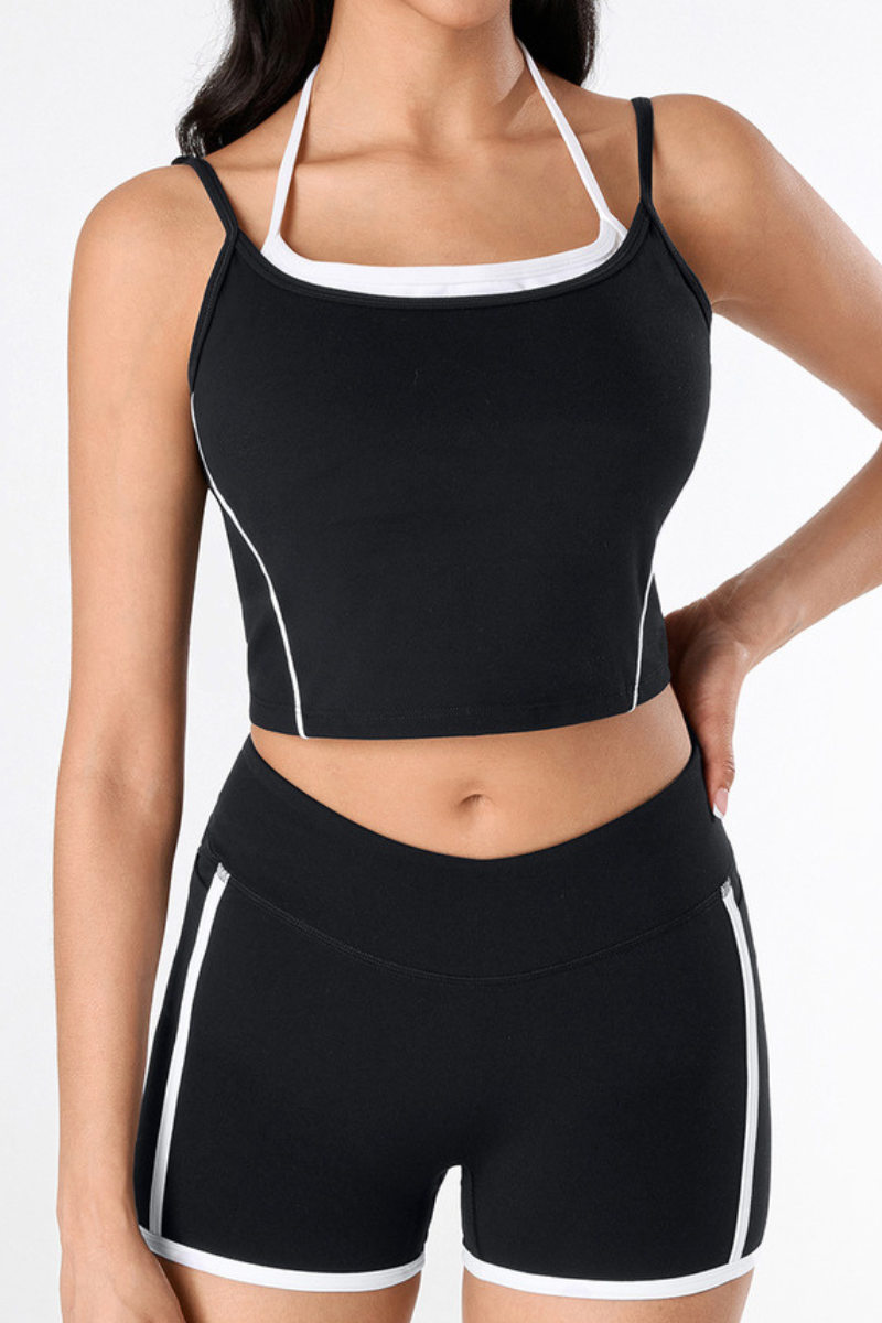Women's Athletic Color-Block Faux 2 Piece Padded Tank Top