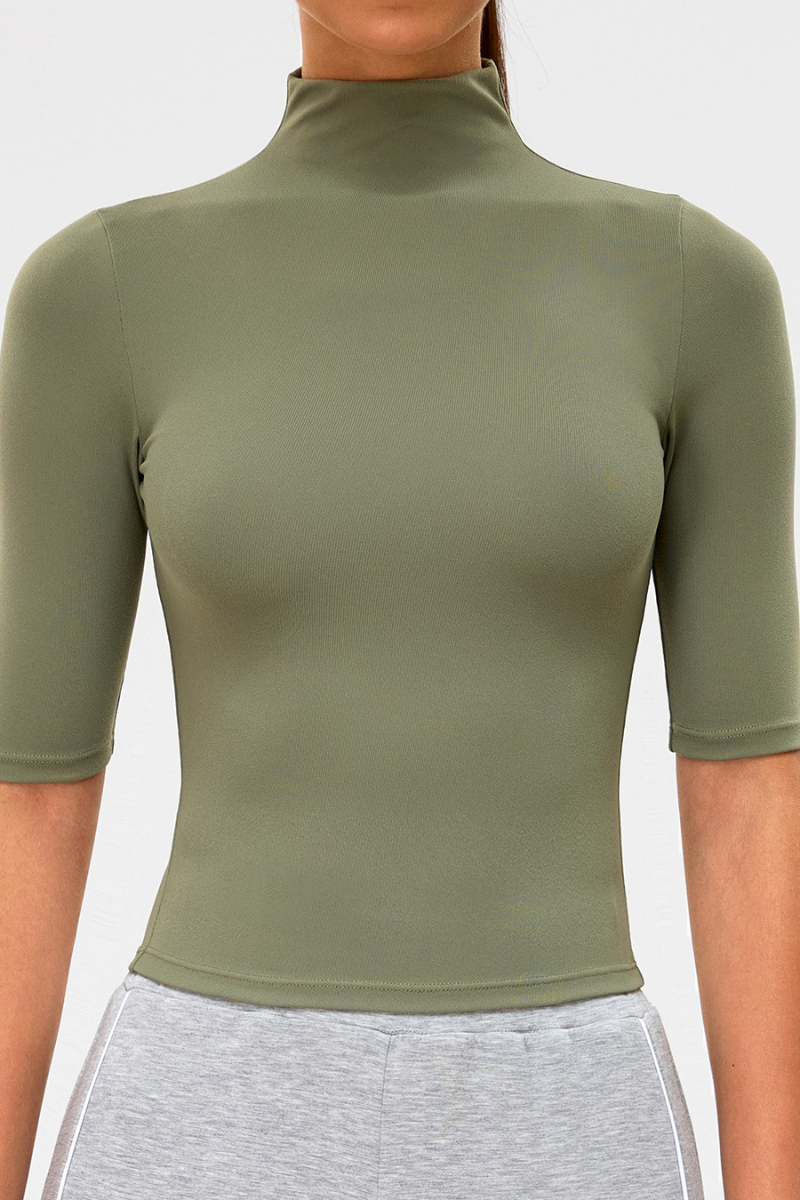 Women's High-Neck Mid-Sleeve Quick-Dry Slim-Fit Yoga Top