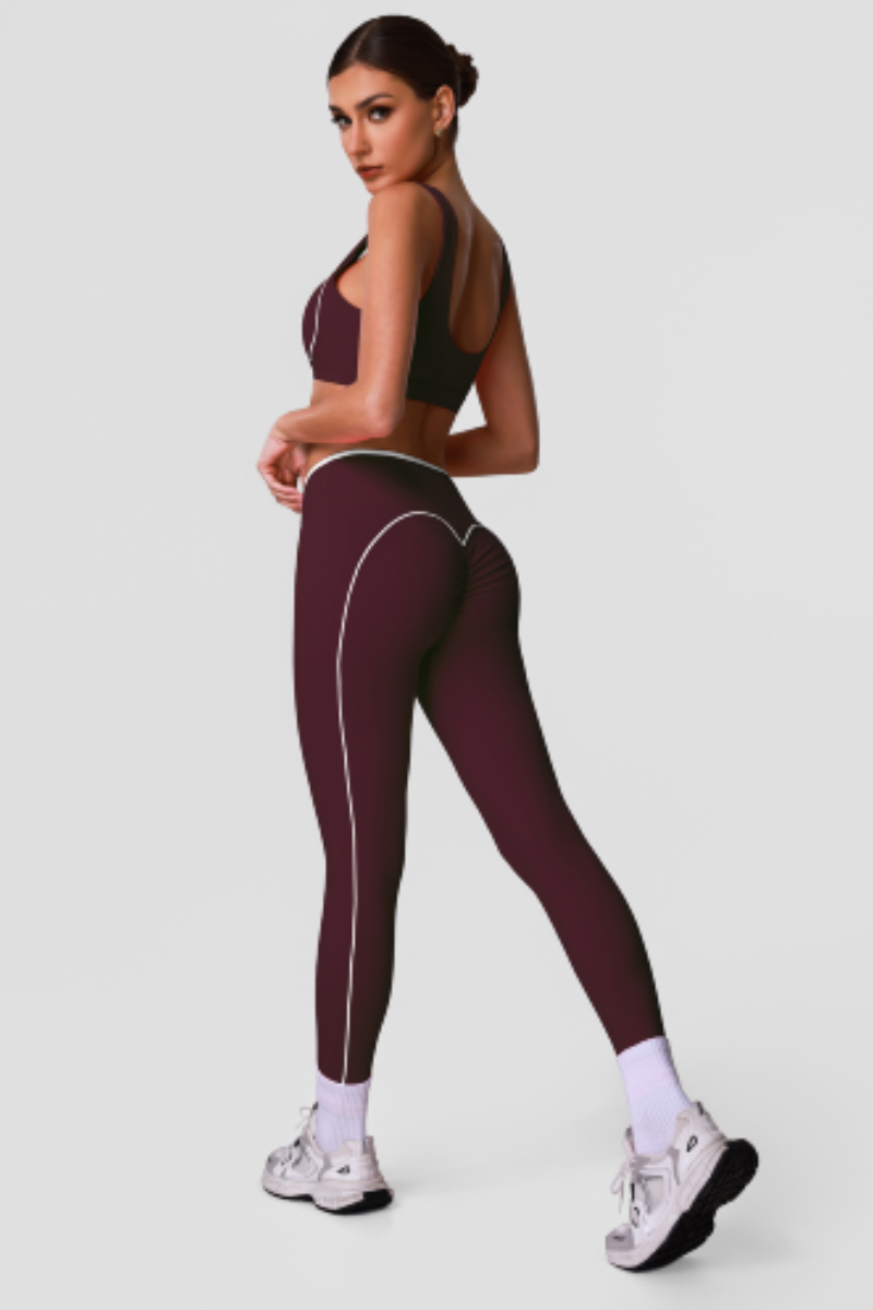 Women's Contrast Line Sports Sets:Bra And V-Waist Leggings