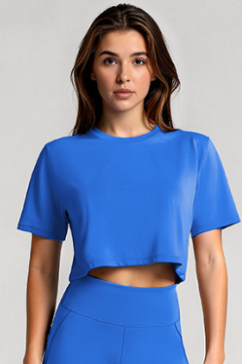 Women's Basic Crew Neck Loose Cropped Sports T-shirt