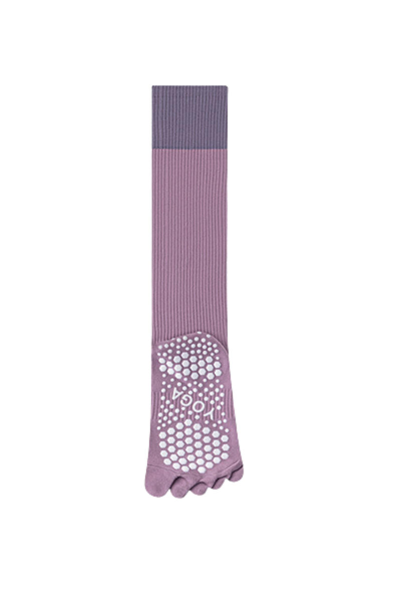 Color Block Non-Slip Knee-High Yoga Five-Toe Socks