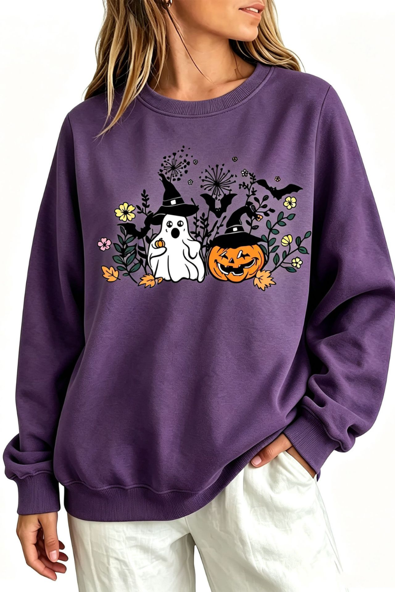 Women's Fall Halloween Witch Ghost Floral Horror Sweatshirt