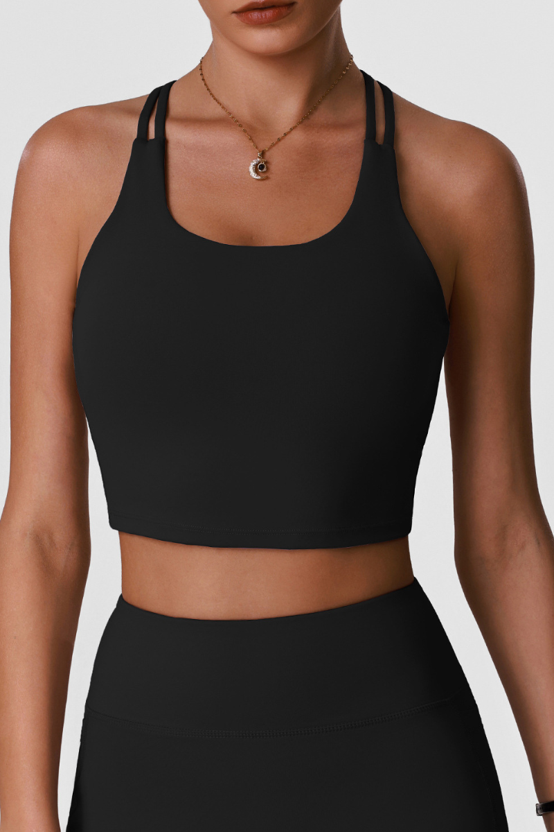 Women's Athletic U-neck Cross Back Cut Out Solid Bra