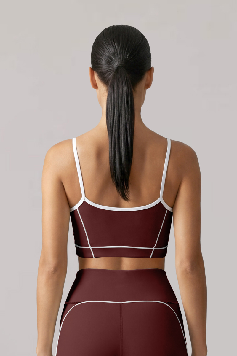 Women's Contrast-Line Thin Strap U-Back Sports Yoga Bra