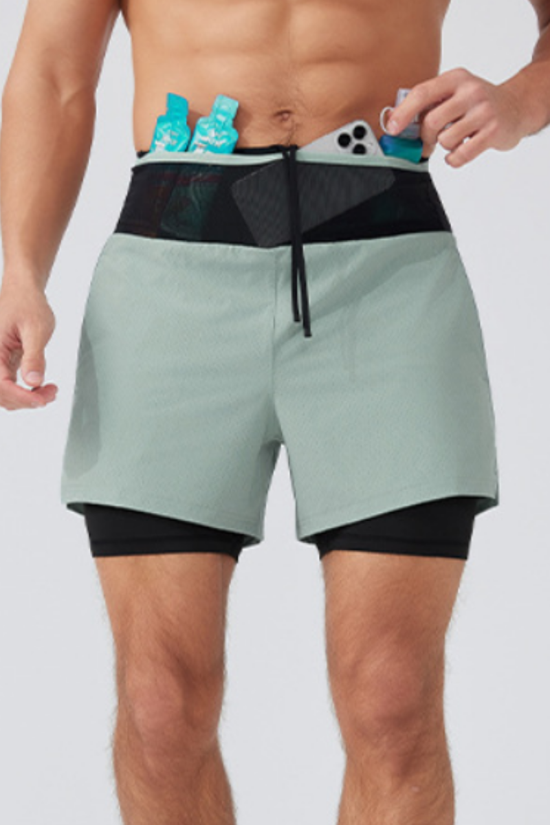 Men's Double Layer 2-in-1 Shorts with Waist Storage Pockets