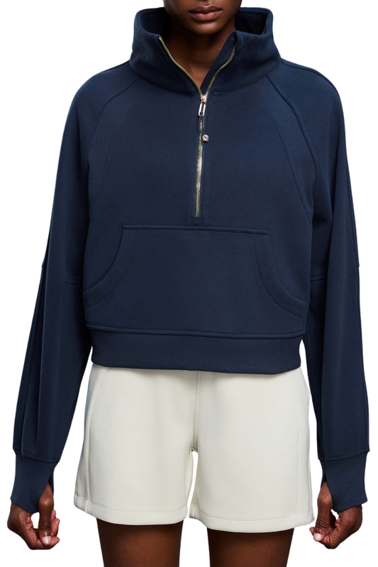 Women's Fall Half‑Zip Stand Collar Cropped Fleece Sweatshirt