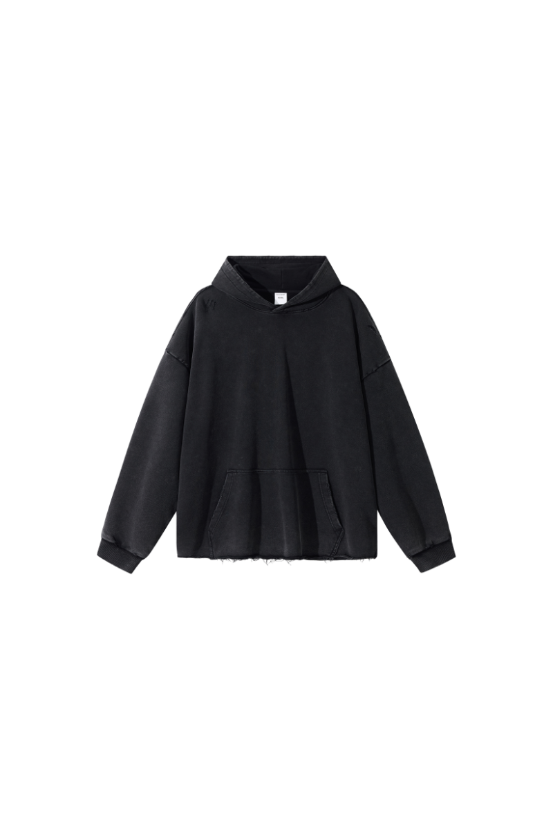 Men's Fall Winter 100% Cotton Washed Frayed Hem Hoodie